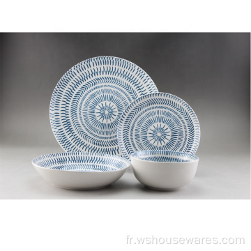 Ensembles de vaisselle en porcelaine d&#39;impression bleu foncé